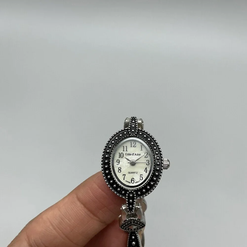 Cote D' Azur Womens Watch 19mm MOP Dial Silver Tone Marcasite New Battery 7.75